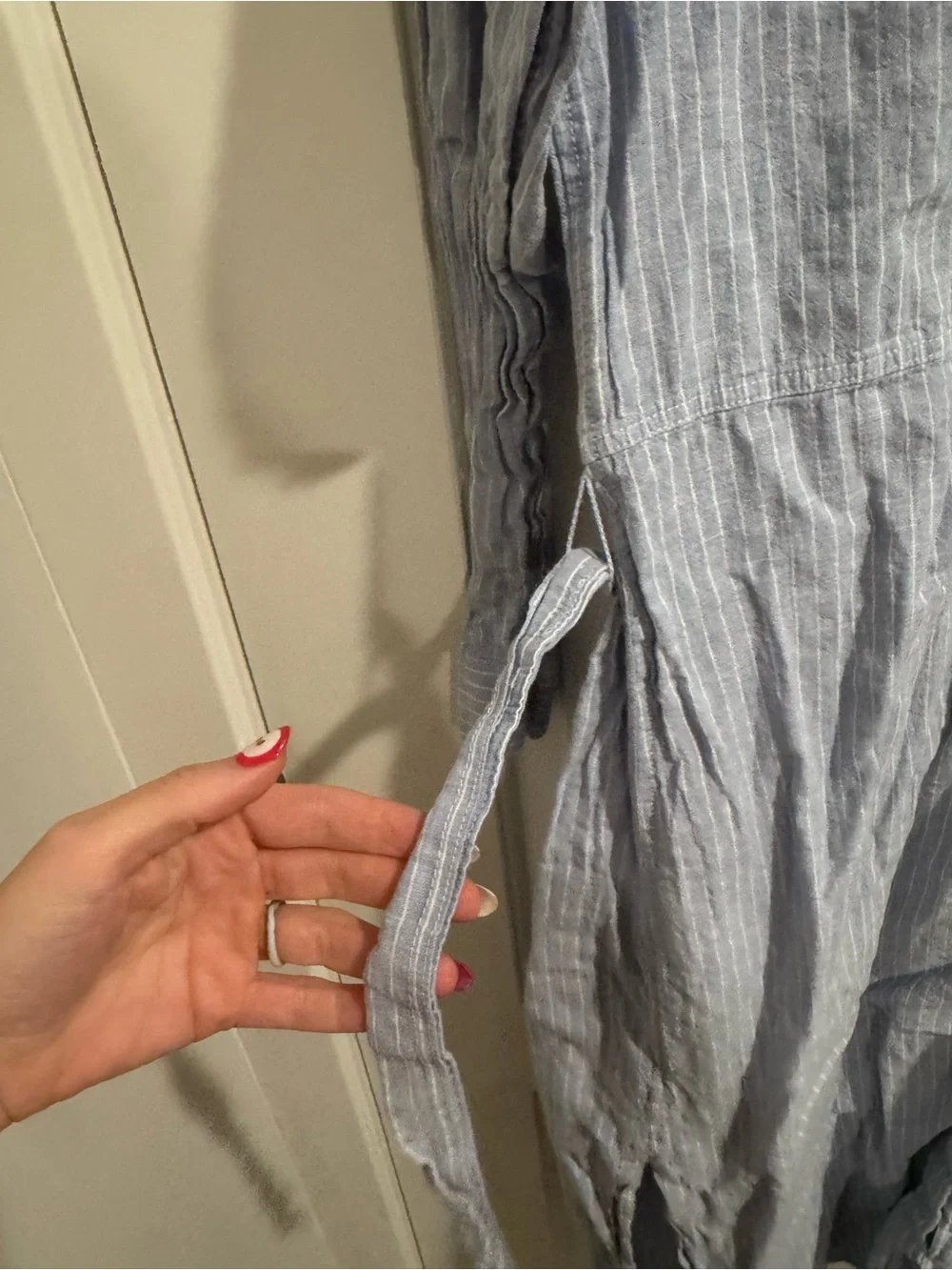 H&M Light Blue Striped tied Midi Shirt Dress